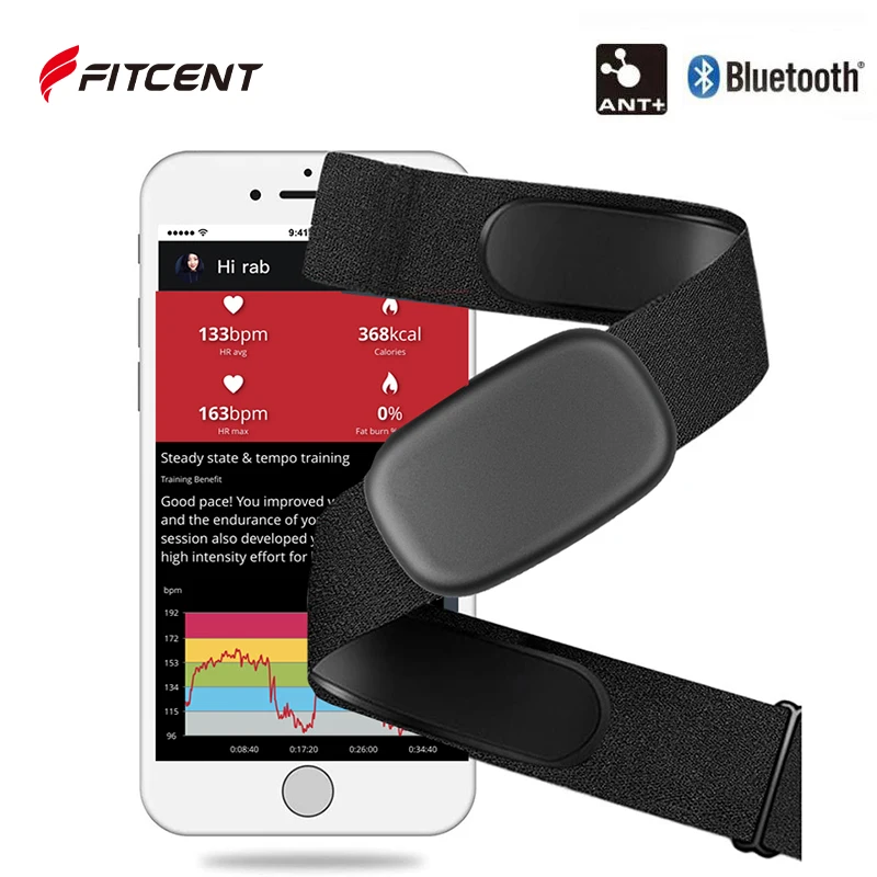 FITCENT 5.3Khz Monitor pracy serca Pasek na klatkę piersiową Bluetooth ANT+ Czujnik HR do zegarka Peloton Garmin Polar Wahoo Fitness DDP Yoga