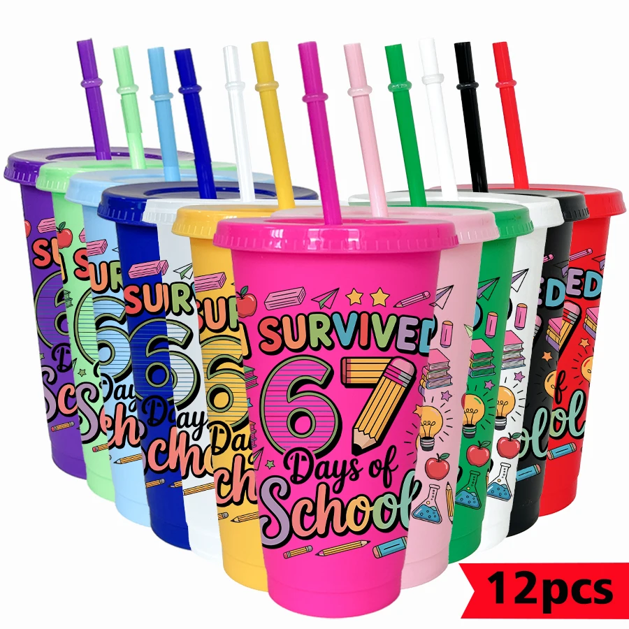 

12Pcs/pack school supplies stars pattern 26oz colorful plastic tumbler birthday party drinking utensils homecoming water cup