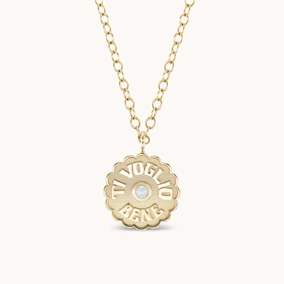Large Raised Gold Ti Voglio Bene Pearl Necklace Custom Valentine's Day Personalized Round Name Charm 3D Jewelry Gift for Couple