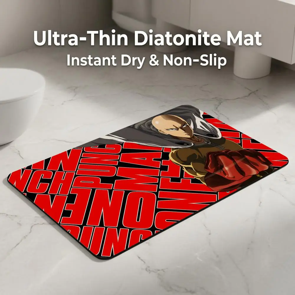 Anime O-One P-Punch M-Man Floor Mat Diatomite Bath Mat, Quick Dry, Absorbent, Multi-Scene Mat
