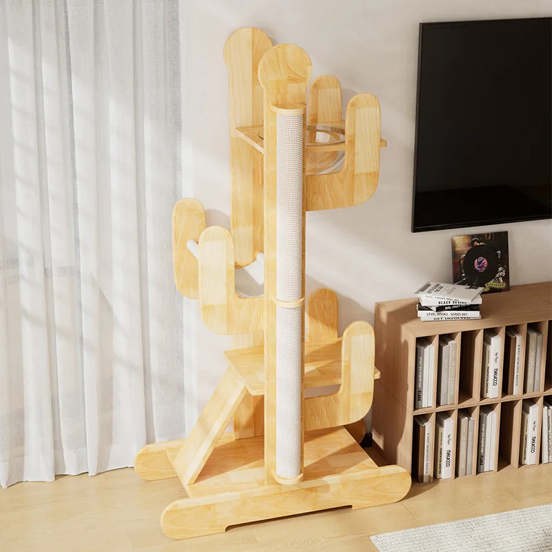 Cat Tree Solid Wood Space Saving Multi-Level for Home for Indoor Sturdy Construction, Cat Climbing Frame Tower