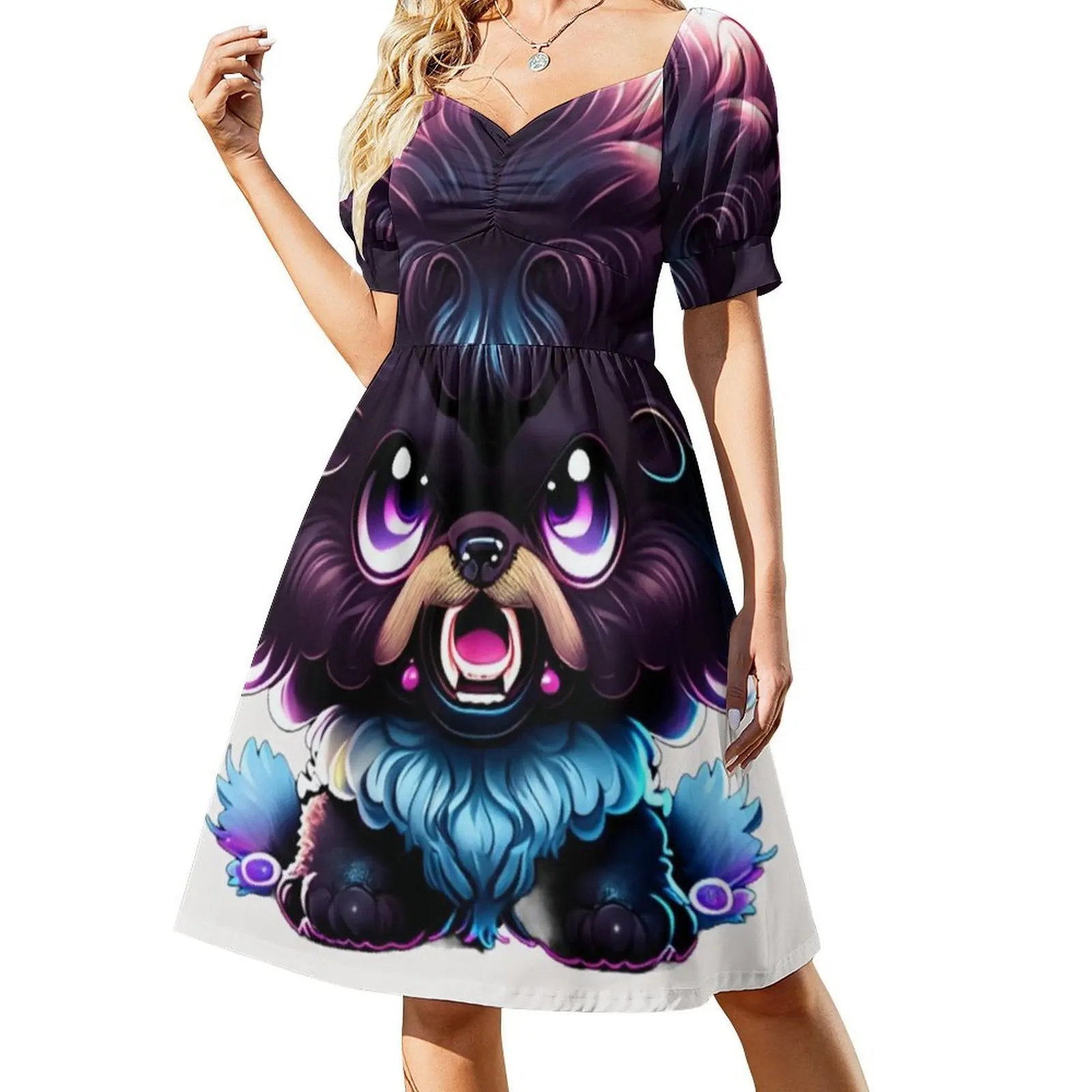فستان رابيد للعطلات المثير للنساء على الشاطئ وحفلات أعياد الميلاد فستان قصير على شكل كلب بركة بكرو تعبير غاضب فستان نسائي #2