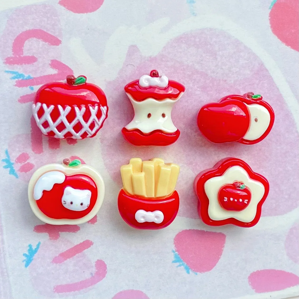 10pcs Mini Small Apple Core French Fries Resin Pendant DIY Handmade Jewelry Accessories Making for Earring Phone Case Decoration