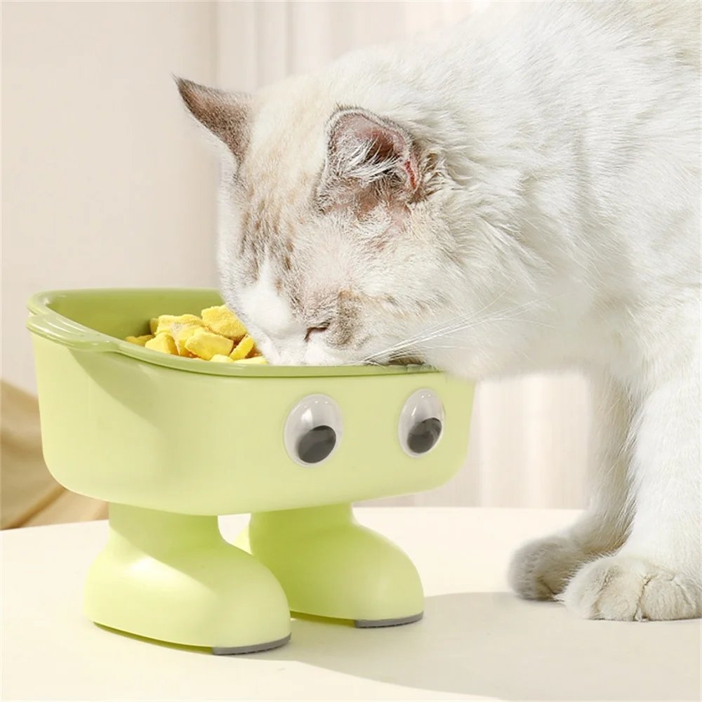 Cartoon Pet Bowl Layered Antichoking Cats Bowls Large Capacity Neck Protector Pet Feeder Cute Robot High-Feet Pet Accessories