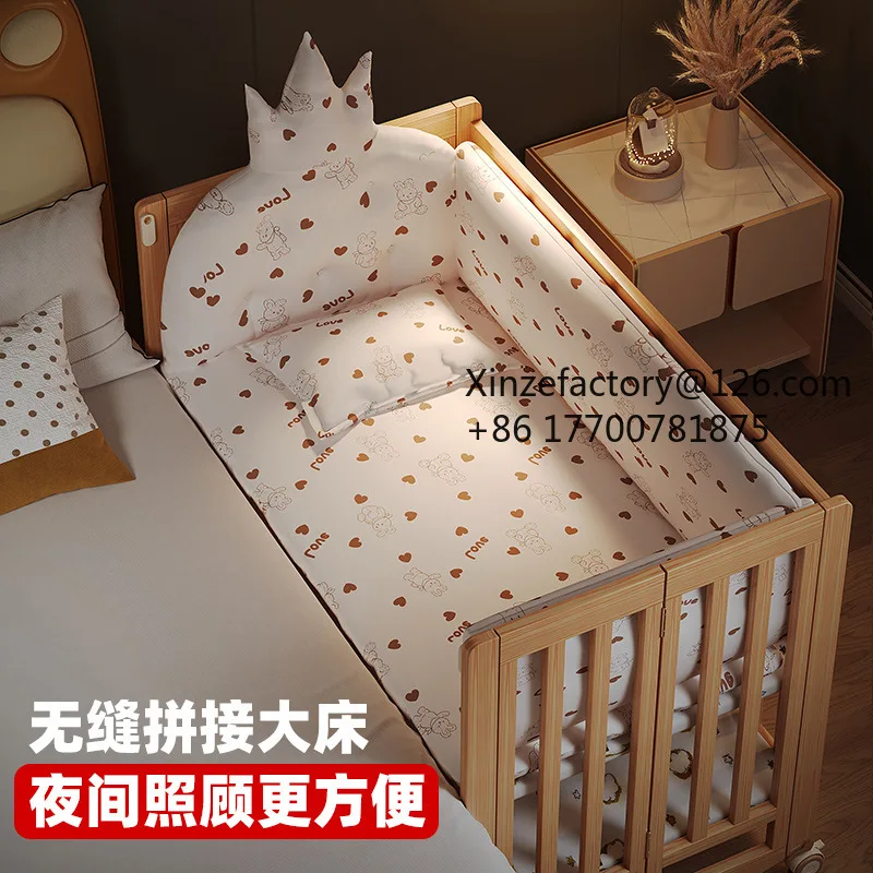 Factory Direct 2026 Top Rated Children's Bed Foldable Solid Wood Paint Free Movable Bed Splicing Queen Bed