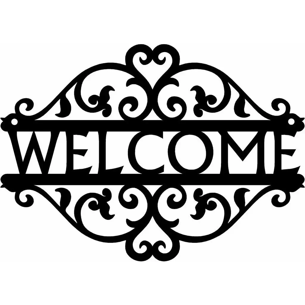 Decorative Curling Vine Metal Art Welcome Sign Metal Ornaments Wall Stickers Home Indoor And Outdoor Decoration, Room Decor