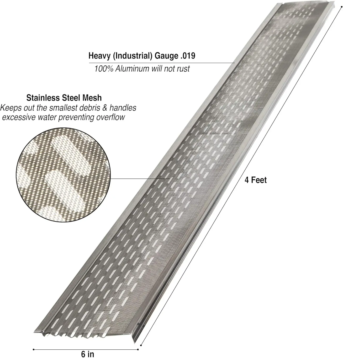 6”Leaf Protection 48 Feet Stainless Steel Mesh Mill Finish Aluminum Gutter Covers Contractor Grade Easy To Install