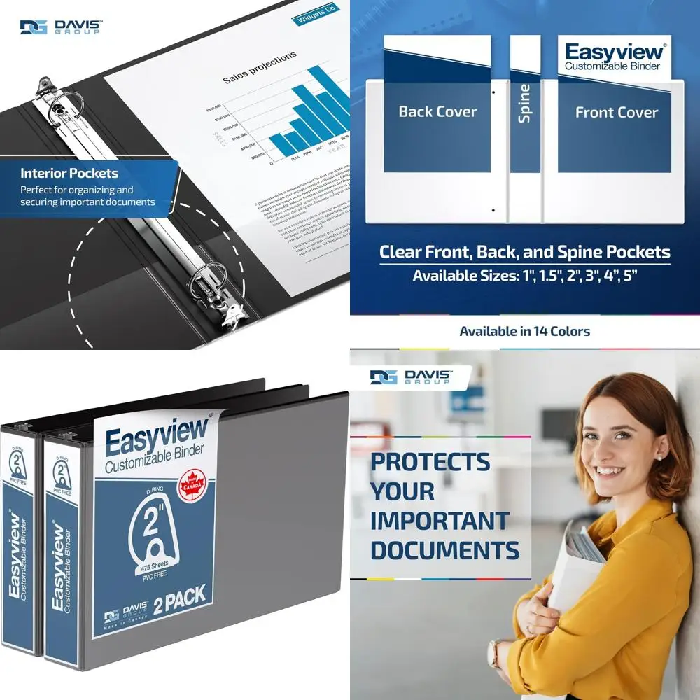 

2-Inch D-Ring Binders with Clear Covers, 11x17 Inches, Pack of 2, Black