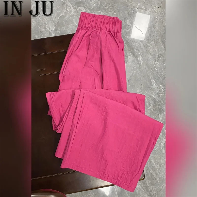 Dragon Fruit Colored Ice Silk Yamamoto Pants For Women in Spring And Autumn 2024 Tall Waist Slim Straight Leg Wide Leg Pants