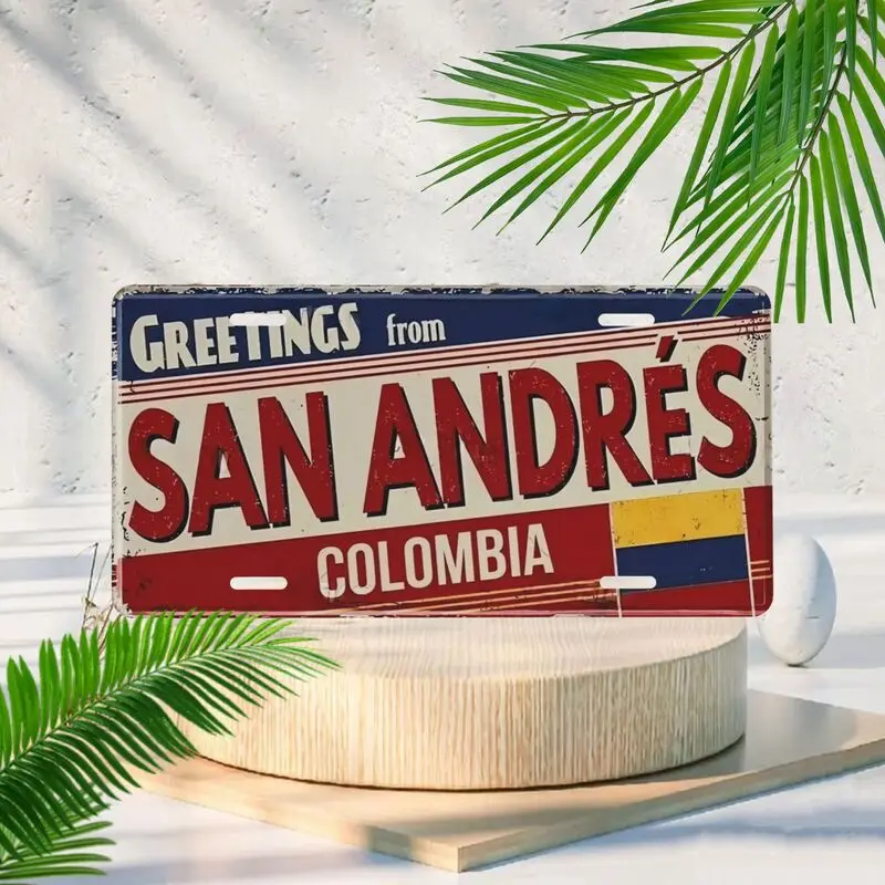 Placas decorativas con temática colombiana vintage de San Andreas, placas de matrícula de coche, decoración del hogar, bares, cafeterías, decoraciones de garaje