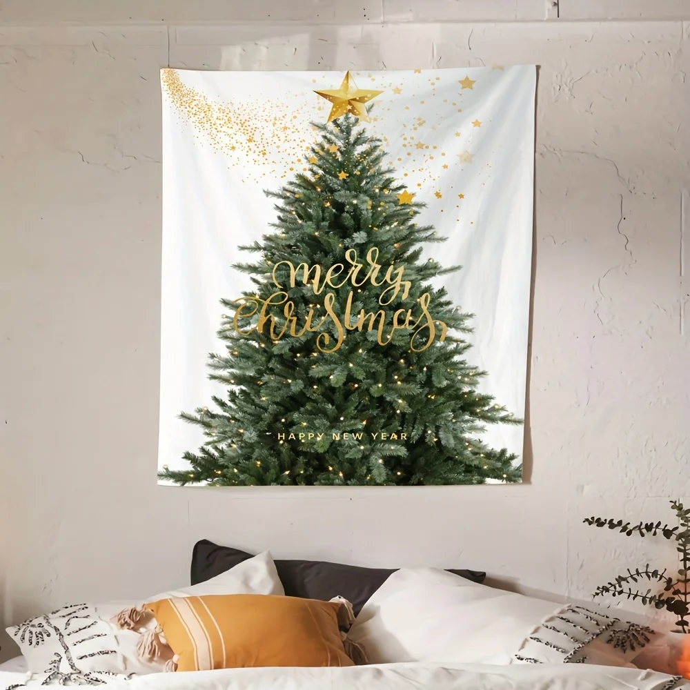 VIKAMA Christmas and New Year tapestries, Christmas tree lights, golden stars, bedroom and living room wall decorations