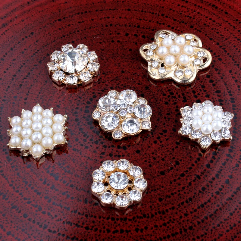 120PCS Vintage Handmade Metal Decorative Buttons with Crystal Pearls Craft Supplies Flatback Rhinestone Buttons Accessories