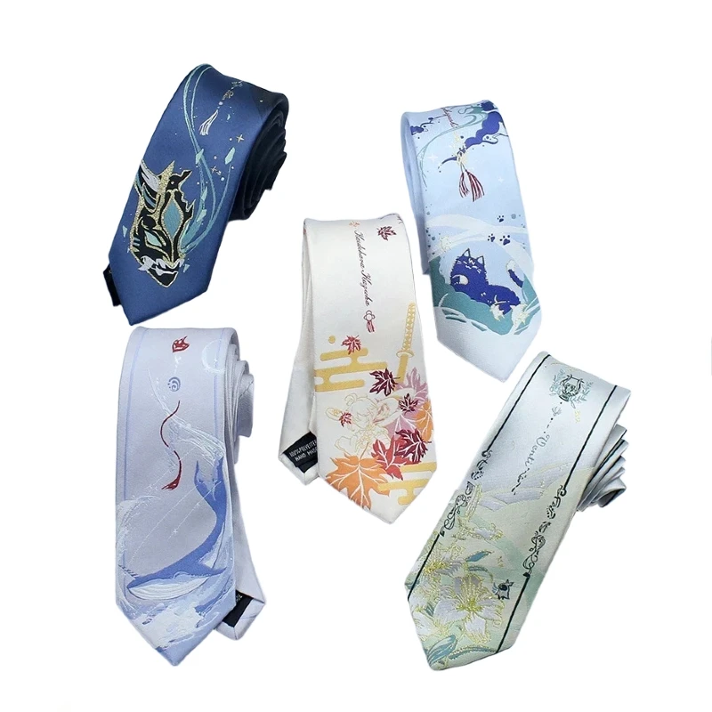 Genshin Cosplay Xiao Venti Wanderer Zhongli Tie Cosplay JK Uniform Embroidery Necktie Unisex Halloween Cosplay Ties