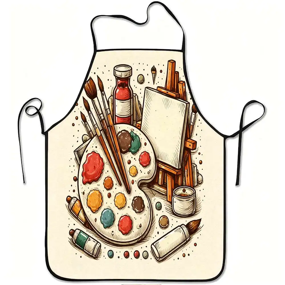 Artist Painting Tools Apron, Watercolor Palette & Brushes Kitchen Bib Creative Art Lover Gift for Women Men Drawing Studio Decor