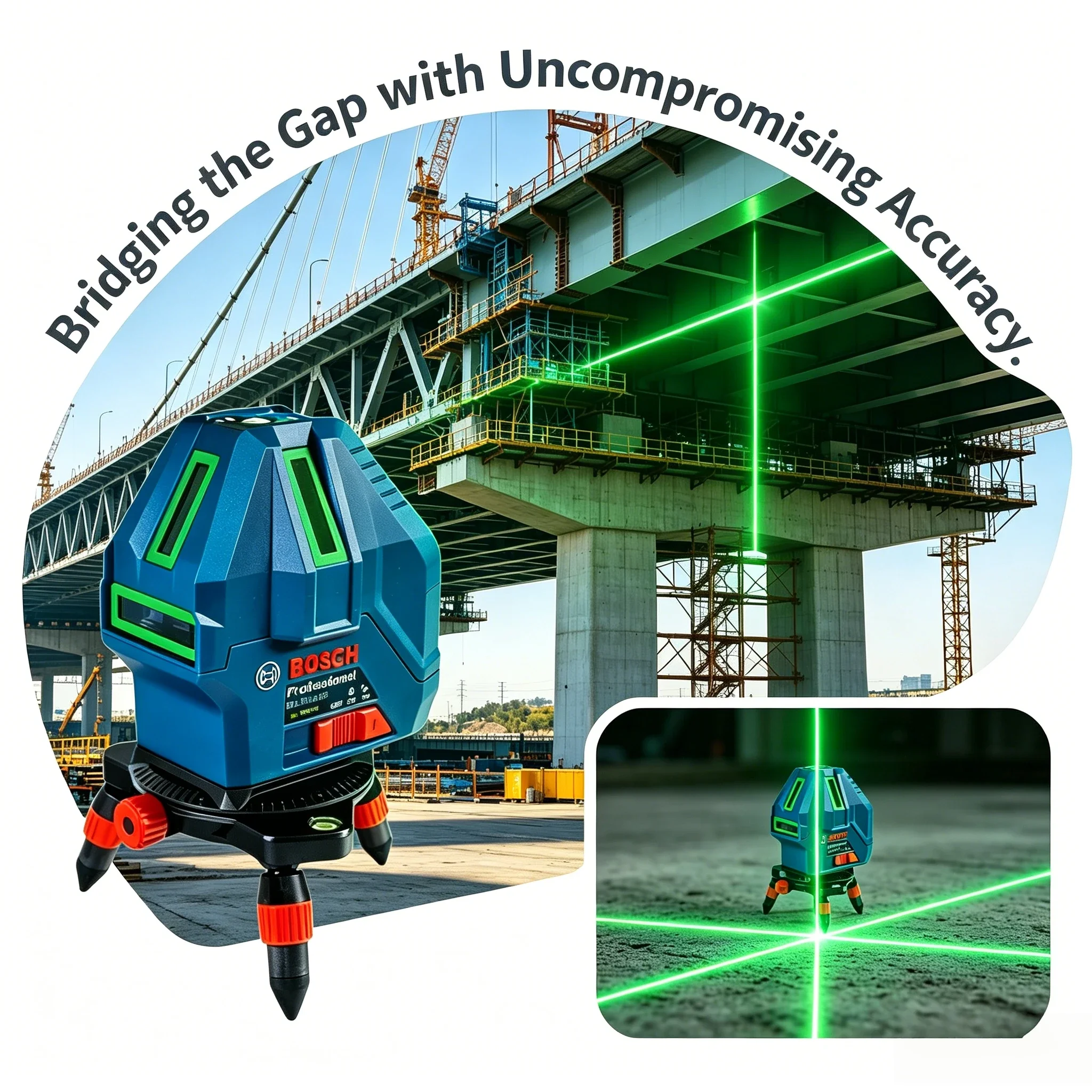 Bosch GLL 50-15 XG Self-Leveling Laser Level, Green Beam 5-Line Cross Laser with Plumb Point, 15m Working Range