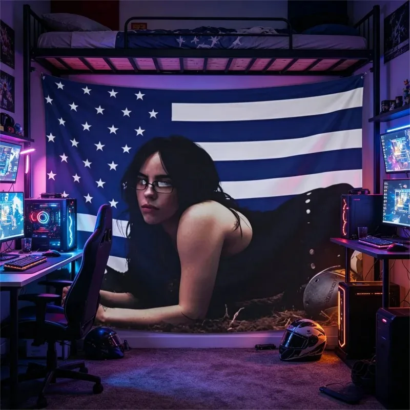 VIKAMA American Flag Tapestry Streetwear Wall Hanging Dark Aesthetic Art with Celebrity Portrait for Dorm Room Man Cave Decor