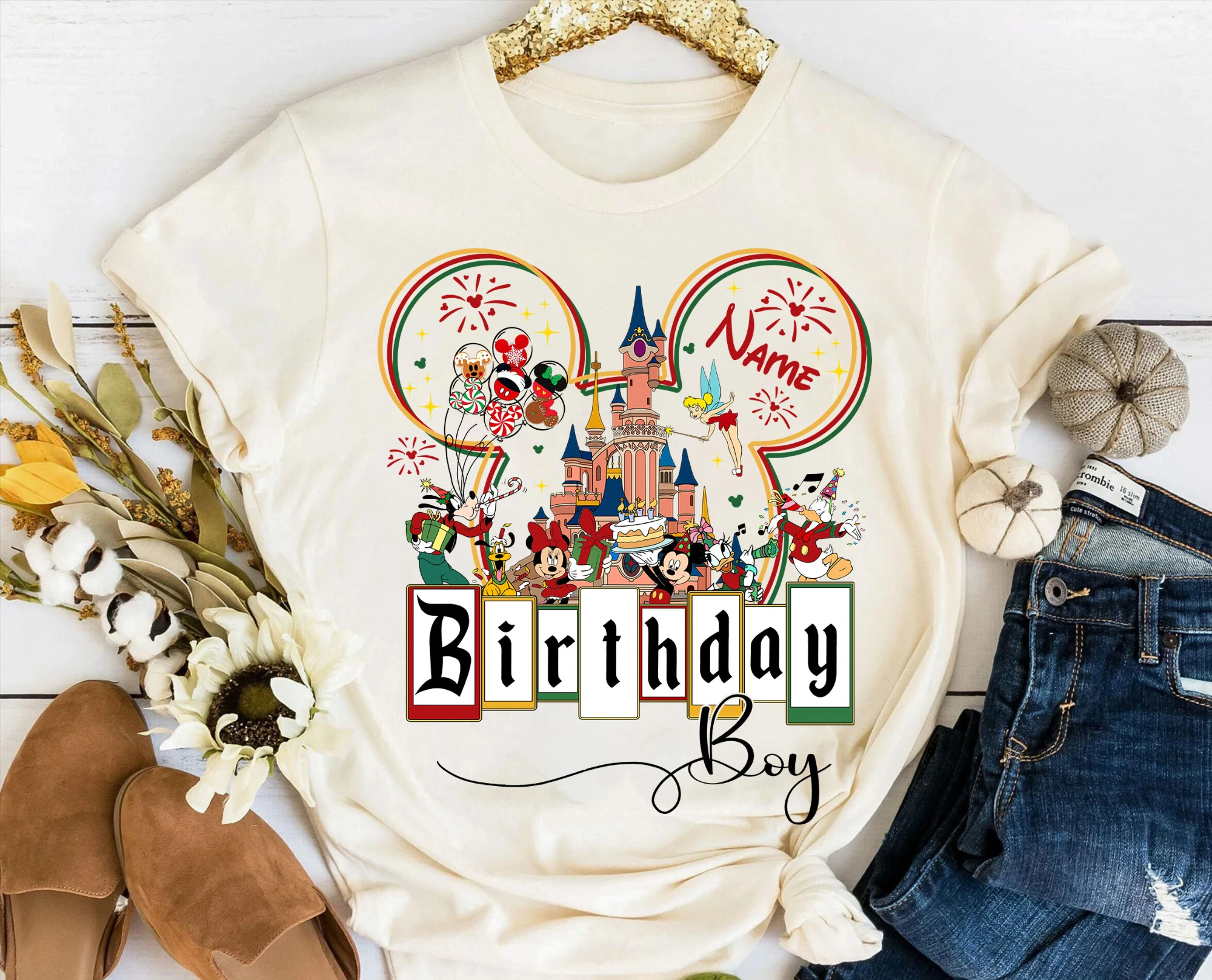 قمصان عيد ميلاد Castle Mickey and Friends، تي شيرت مخصص لعيد ميلاد العائلة للأولاد والبنات، حفلة ميكي ميني للفتيات