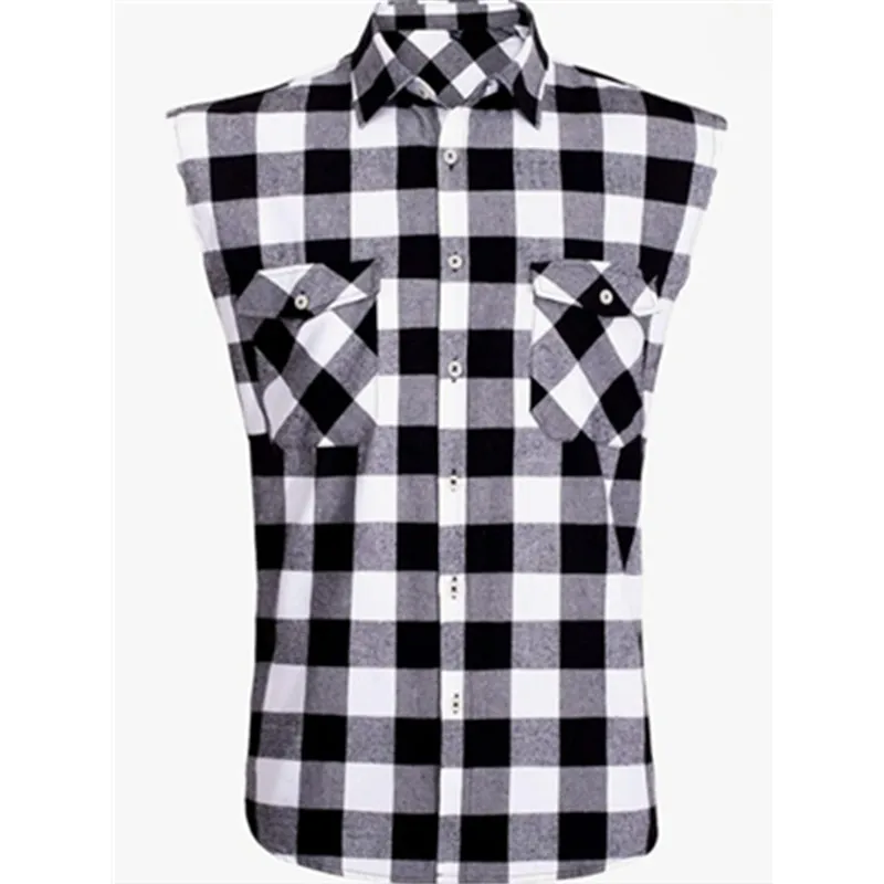 Men's Sleeveless Plaid Front Shirt Beach Cool Tops Baroque Short Sleeve Printed Button Clothing Casual Fashion Blouse