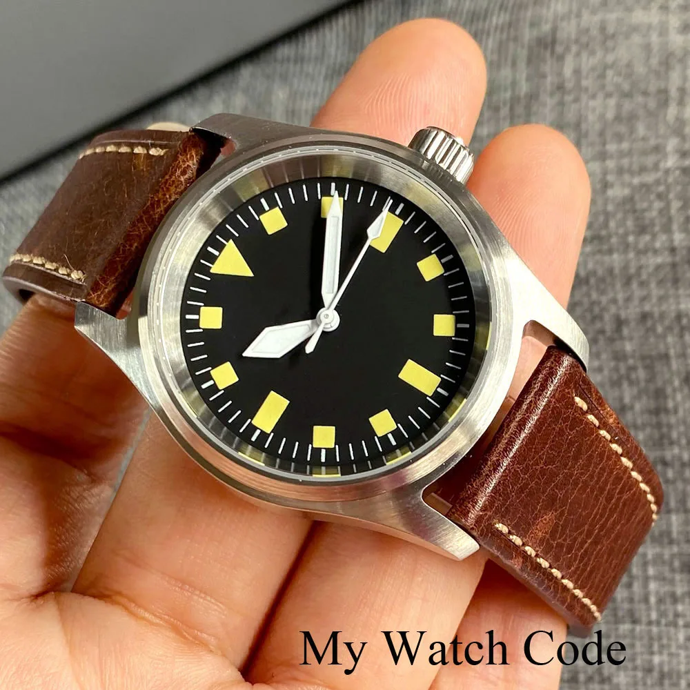 20bar Waterproof Men Lady Pilot Watch 36mm Vintage Yellow Numbers Mechanical Wristwatch NH35 Tandorio Brand Folding Clasp Lume