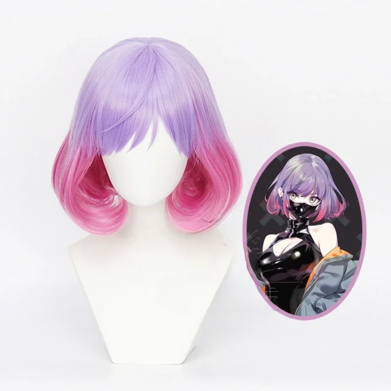 LUNA Cosplay Wig Astrum Design Cosplay Mask Girl Cosplay Heat Resistant Synthetic Hair Short Bob Wig Purple Pink Gradient Wigs