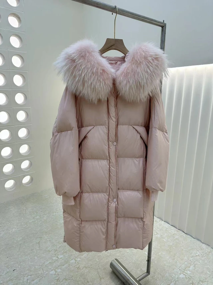 

2023 New Winter Women Down Jacket Real Fox Fur Coat Long Thickened High Quality White Goose Feather Loose Warm Thick Streetwear