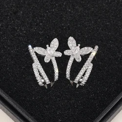 Huitan Exquisite Women's Butterfly Earrings Bling CZ Fashion Luxury Gold Color/Silver Color Jewelry Aesthetic Earrings