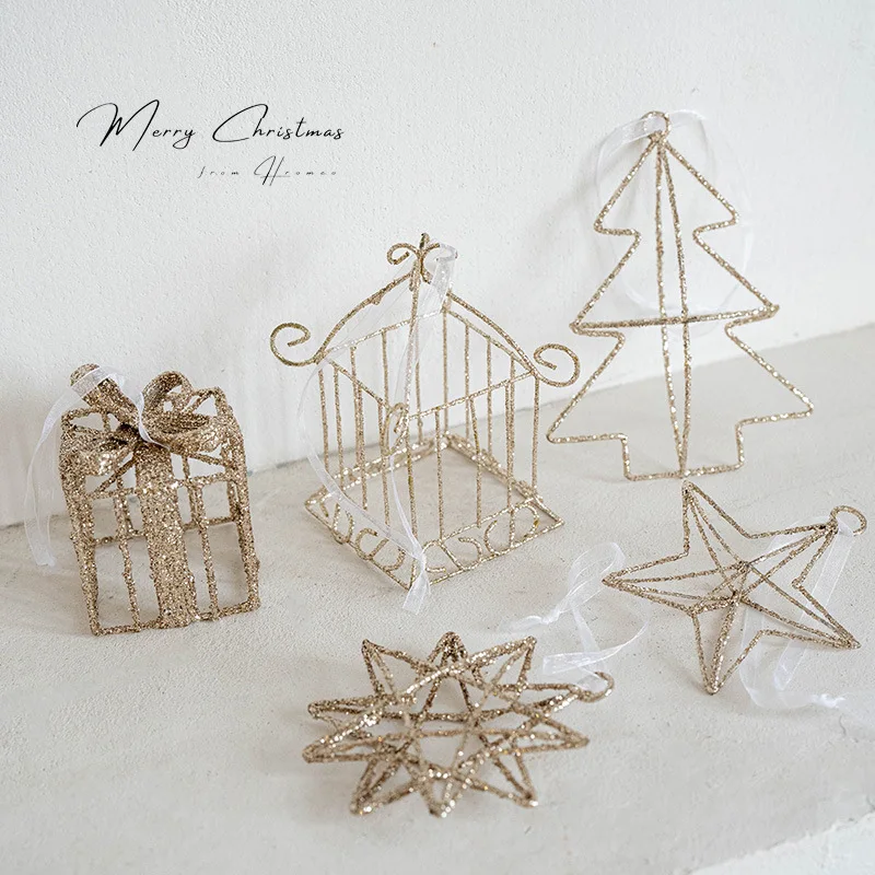 

2Pcs Christmas Decoration Nordic Iron Sticky Powder Small Pendant Christmas Tree Decoration Pendant Pentagram Pendant New Year