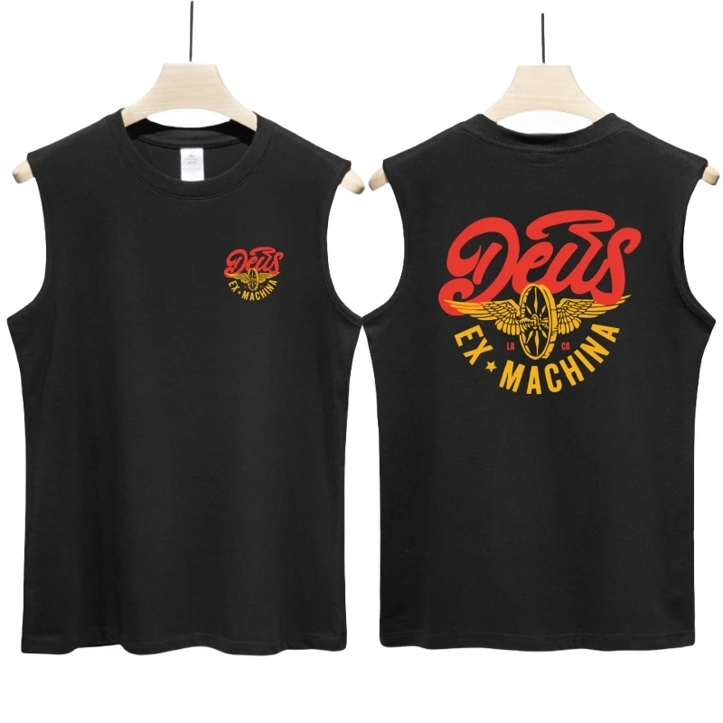 2024 Cotton Vest Men\'s black O-Neck Loose Sleeveless Letter printing DEUS EX MACHINA T-shirt All-match Sports Running Tank Tops