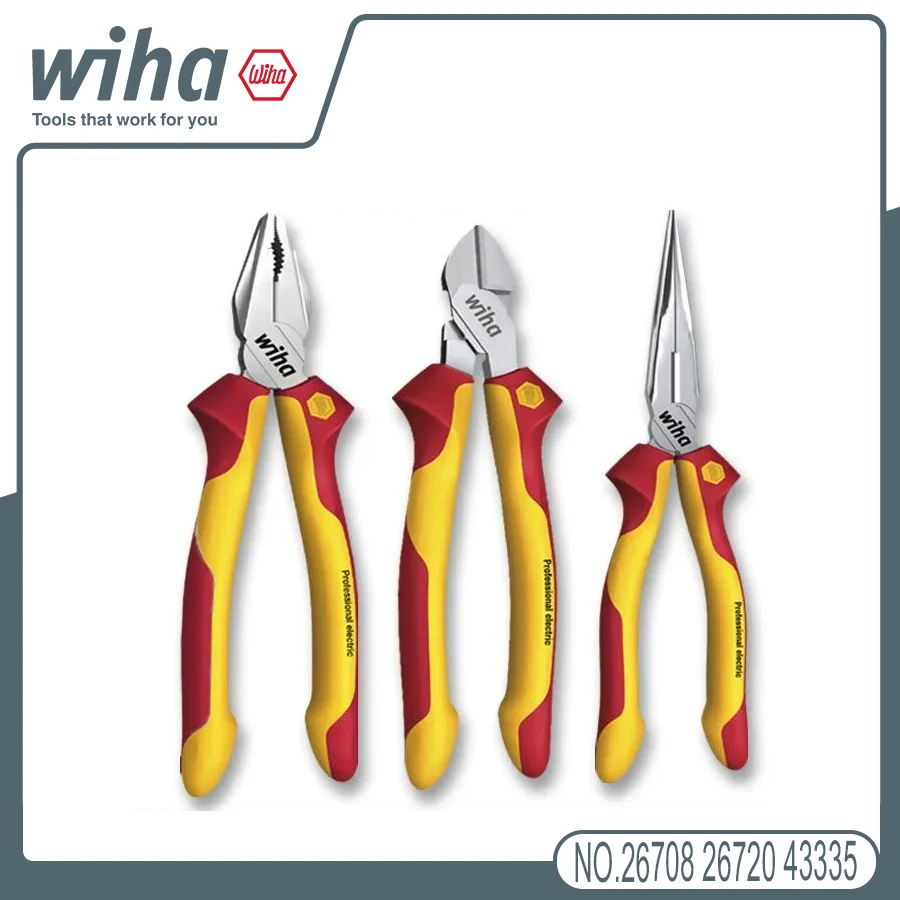Wiha 1000V VDE Insulated Pliers Set Needle Nose Diagonal 1 Unit 3 Pcs 26708 26720 43335