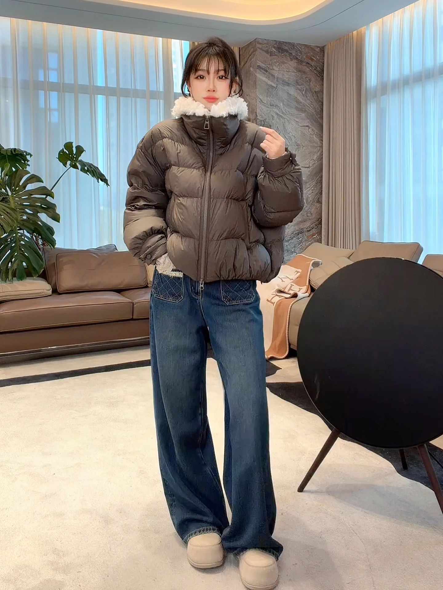

MeHomeYang Private Label Women's Goose down Jaet Large Collar Sugar Cube Design Warm Casual Sle Zipper Closure Long Sve