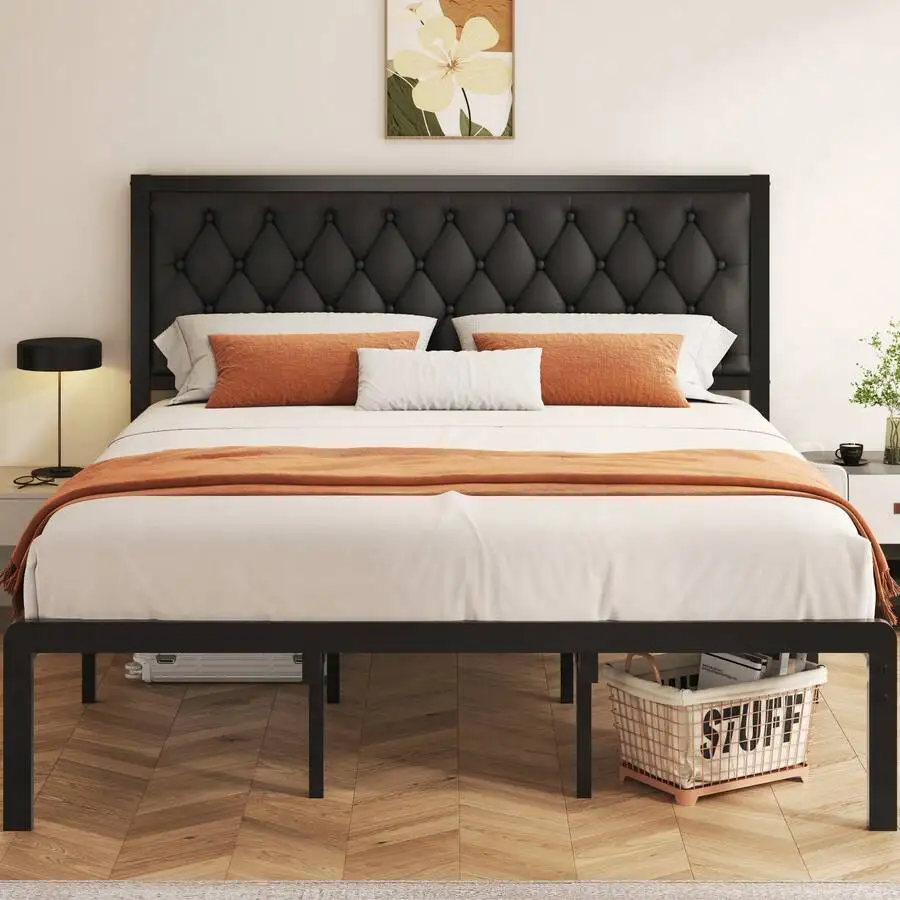 Gunji Queen/King/Full/Twin Bed Frame With Tufted Headboard Metal Platform Bed Frame With Under-Bed Storage,All Metal Support Sys view 4