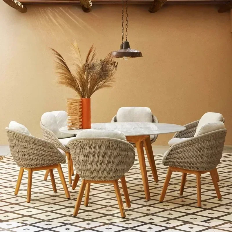 Outdoor solid wood table and chair combination, courtyard preservative, villa outdoor, terrace, garden, leisure rattan chair