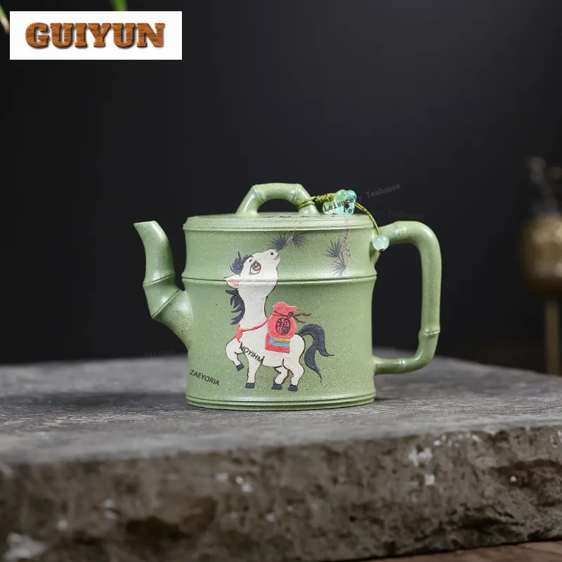 240ml Creative Yixing Purple Clay Teapots Handmade Bamboo Section Pot Raw Ore Bean Green Mud Kettle Zisha Tea Set Collection