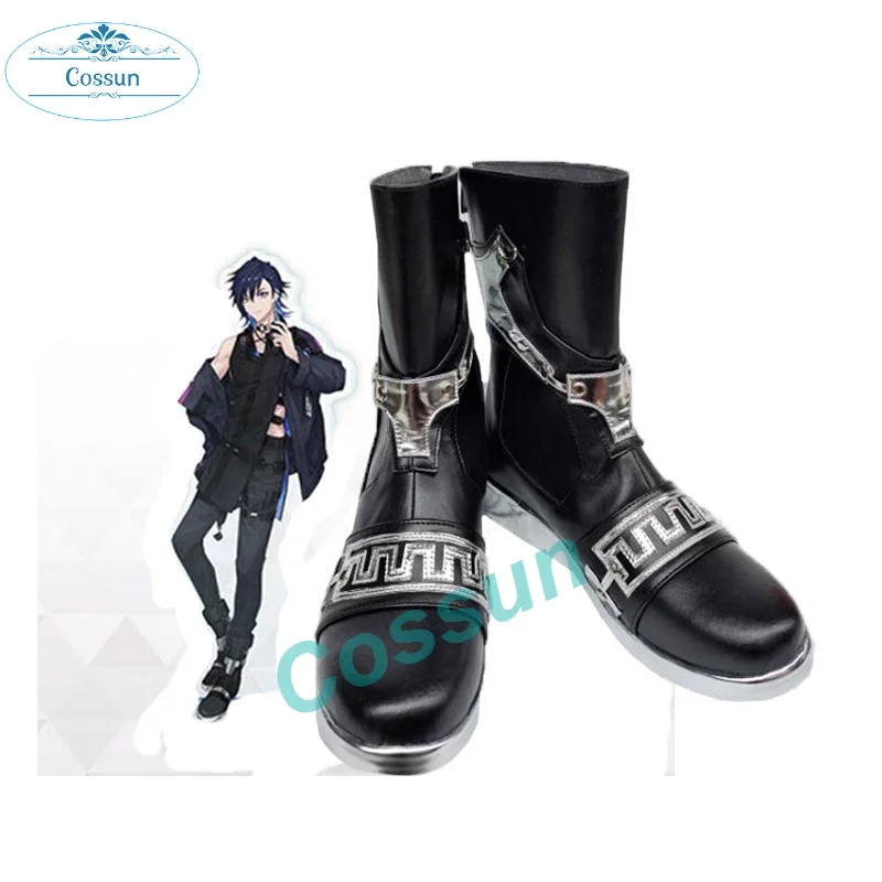 Vtuber Noctyx Yugo Asuma Cosplay Shoes Boots  Anime Game Halloween Women Men Pu Leather Black Shoes