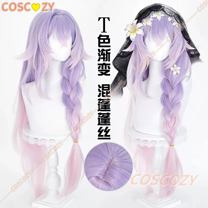 Game Wuthering Waves Lily Cosplay Wig Long Lavender Pink Gradient Braid Scalp Top For Halloween Comicon Party Adult Women Men