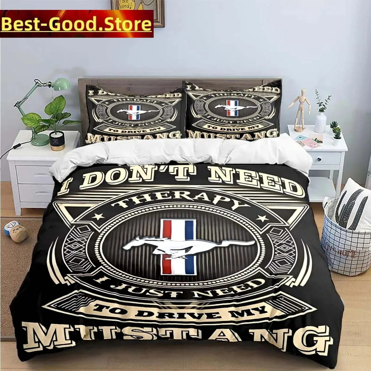 

3D Print Mustang Car Logo Bedding Set Boys Girls Twin Queen King Size Duvet Cover Pillowcase Bed Boys Adult Home Textileextile