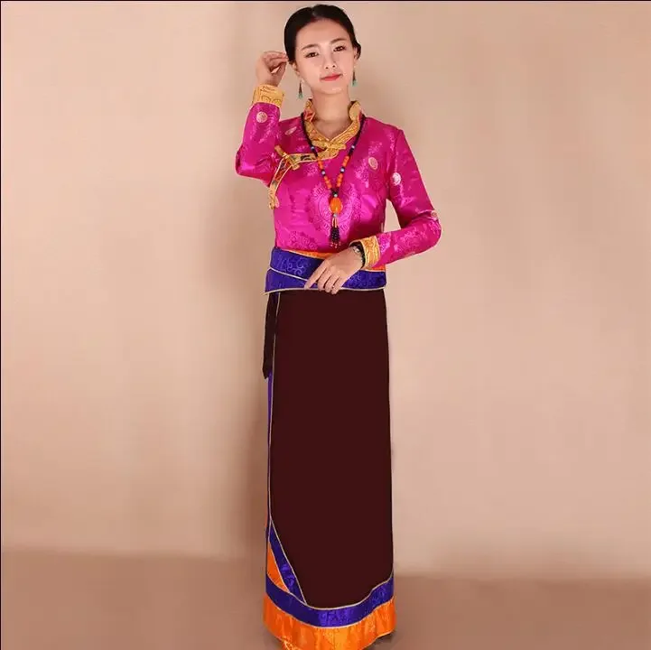 ใหม่ชาติพันธุ์จีนทิเบตเสื้อผ้าผู้หญิง Bhutan กระโปรง Guozhuang