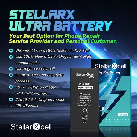 StellarXcell-Ultra Genuine Battery for iphone 7037 TI for 11 Xs 12 13mini Pro max 14pro max 15 p7 ip8plus free tools