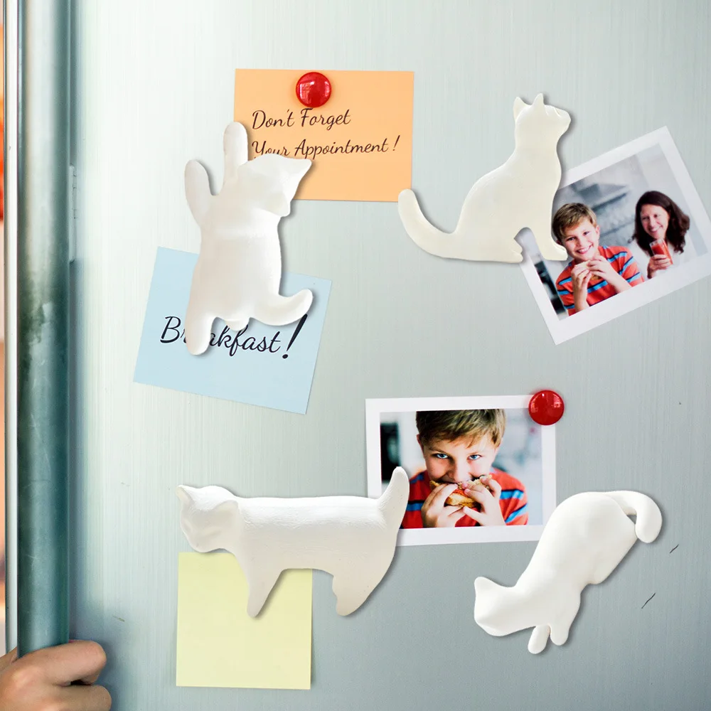 Cute Cat Shaped Magnets 4pcs for Home Office Kitchen Fridge Whiteboard Locker Strong Adhesion Resin Core PVC Shell Matte