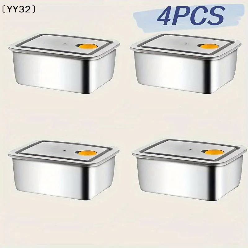 4pc Stainless Steel Food Storage Containers Set Thickened Leakproof Stackable For Fridge Freezer And Pantry Organization〔YY32〕