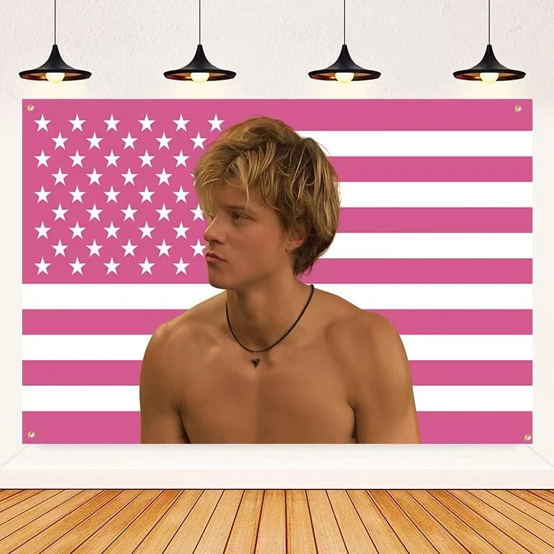 JJ Maybanks Lustiges rosa OuterBanks-Amerika-Flaggenbanner aus Polyester für College-Wohnheime, Schlafzimmer, Outdoor-Partys, Dekoration