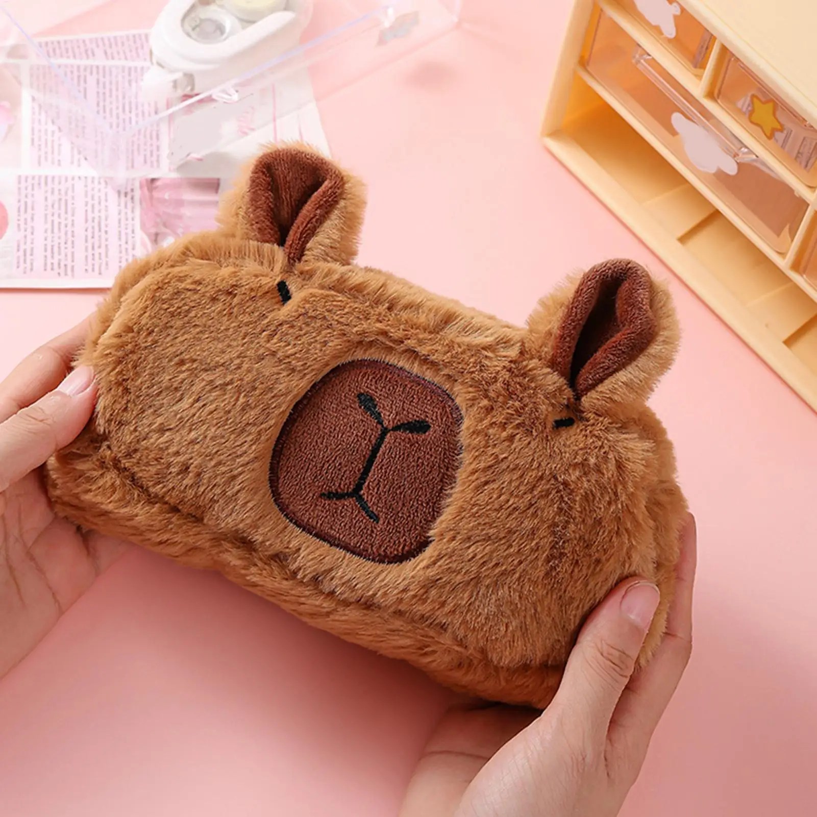 Милый плюшевый пенал с капибарой, косметичка, чехол для ручек, большая вместительная сумка-карандаш, школьные принадлежности, коробка для канцелярских принадлежностей