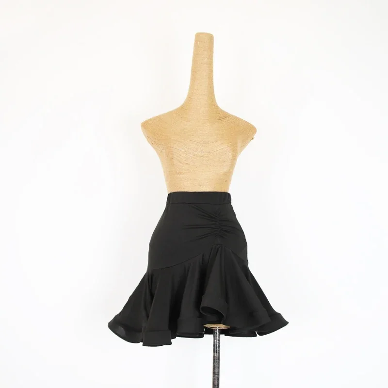 2024 New Latin Dance Skirt Women Sexy Slit Black Salsa Skirt Adult Cha Cha Rumba Dance Clothes Practice Training Wear DNV21484