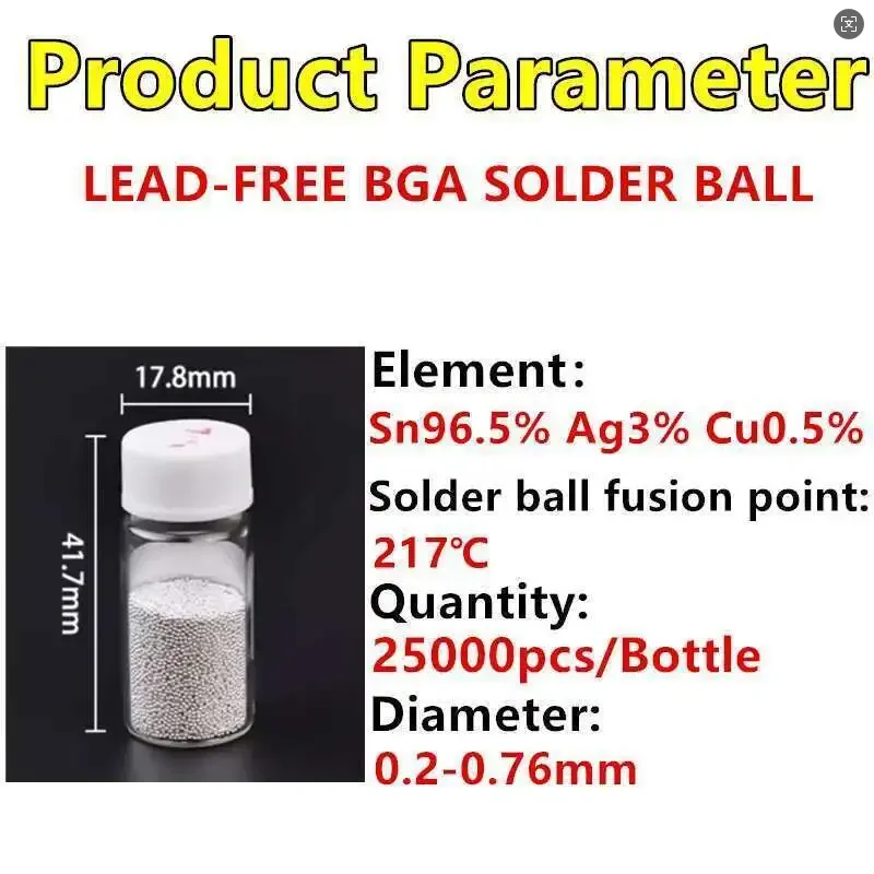 25000pcs/bottle 0.2-0.76mm BGA Balls Tin Beads 0.2 0.3 0.4 0.45 0.5 0.6 0.76mm Leaded Tin Balls
