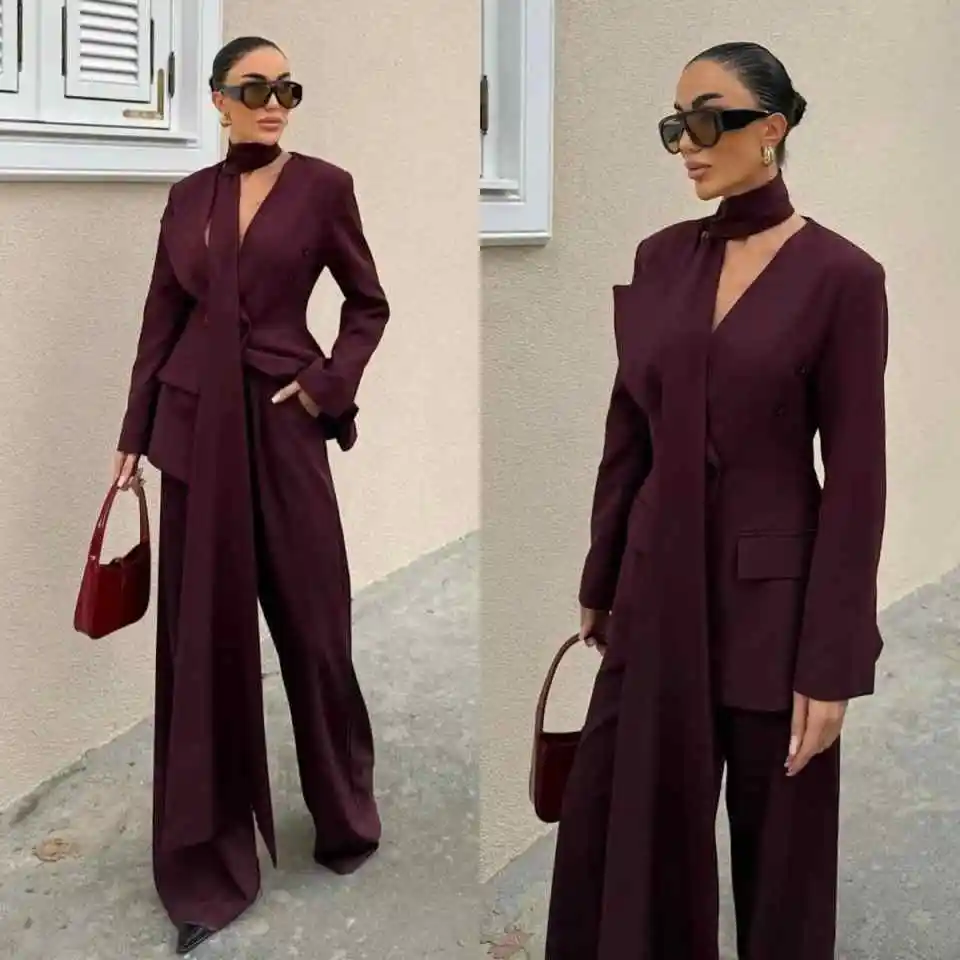 

Modern Simple Women's Suit 2 Piece Jacket Pants V-Neck Single Breasted Formal Occasion Office Commute Party Customized