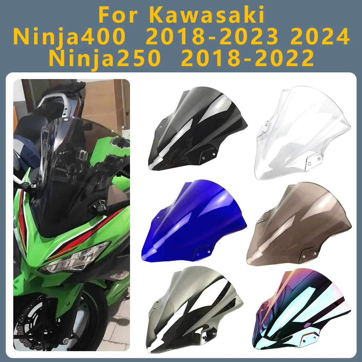 

Motorcycle Accessories Windscreen Windshield Screen Deflector Protector For Kawasaki Ninja EX 400 2018-2024 Ninja 250 2018-2022