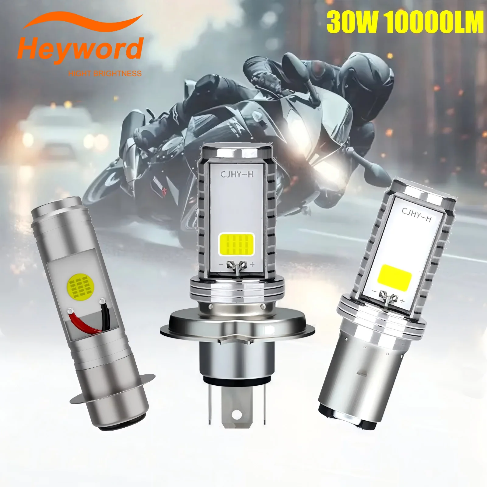 Heyword 30W 10000LM H4 LED Motorcycle Headlight Bulb 6000K CSP Chip Hi/Lo Beam for ATV Scooter