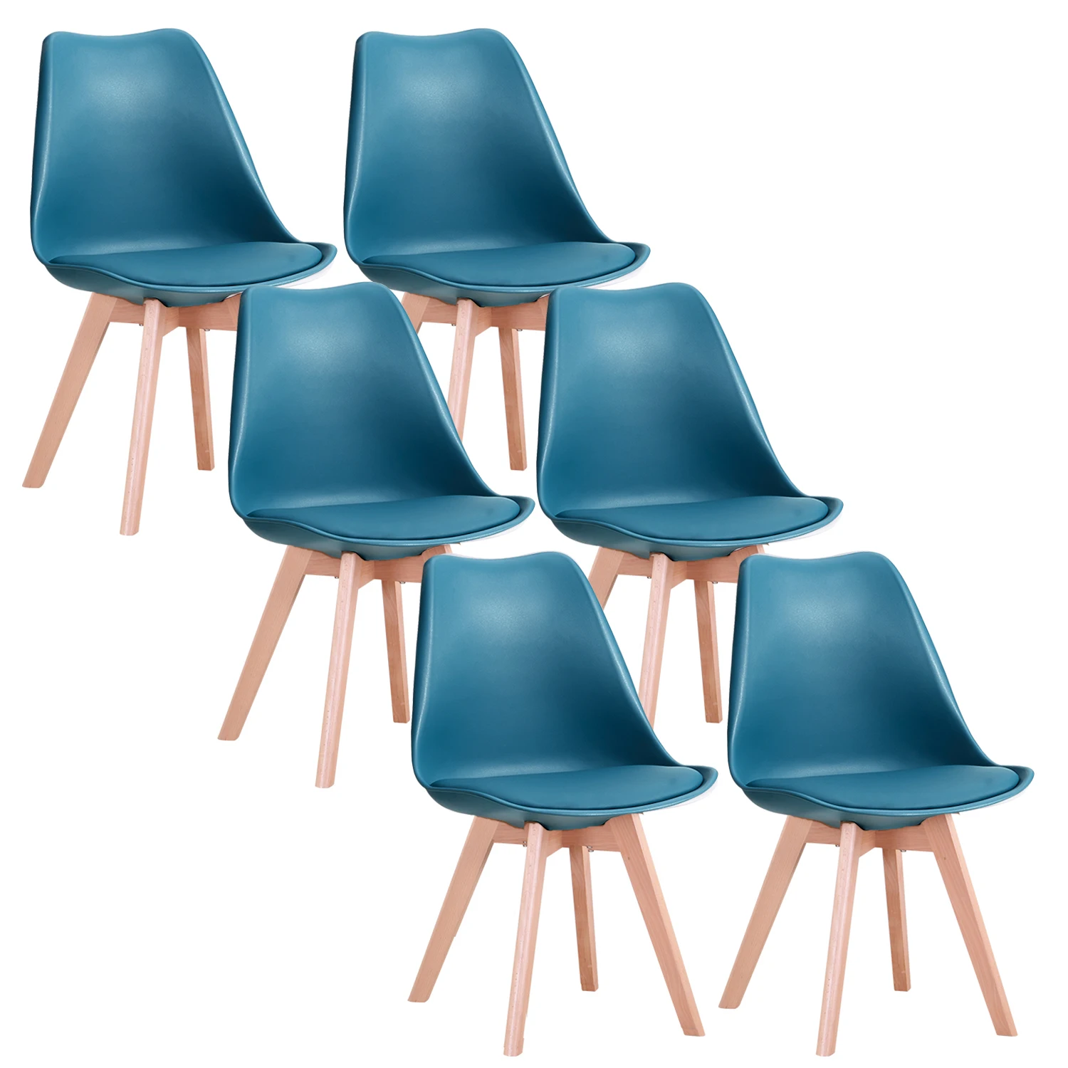 Een Set Van 6 Moderne Minimalistische Eetkamerstoel Pu Gewatteerde Zitting Beukenhout Benen Nordic Stoel Voor Keuken Woonkamer/eetkamer Restaurant