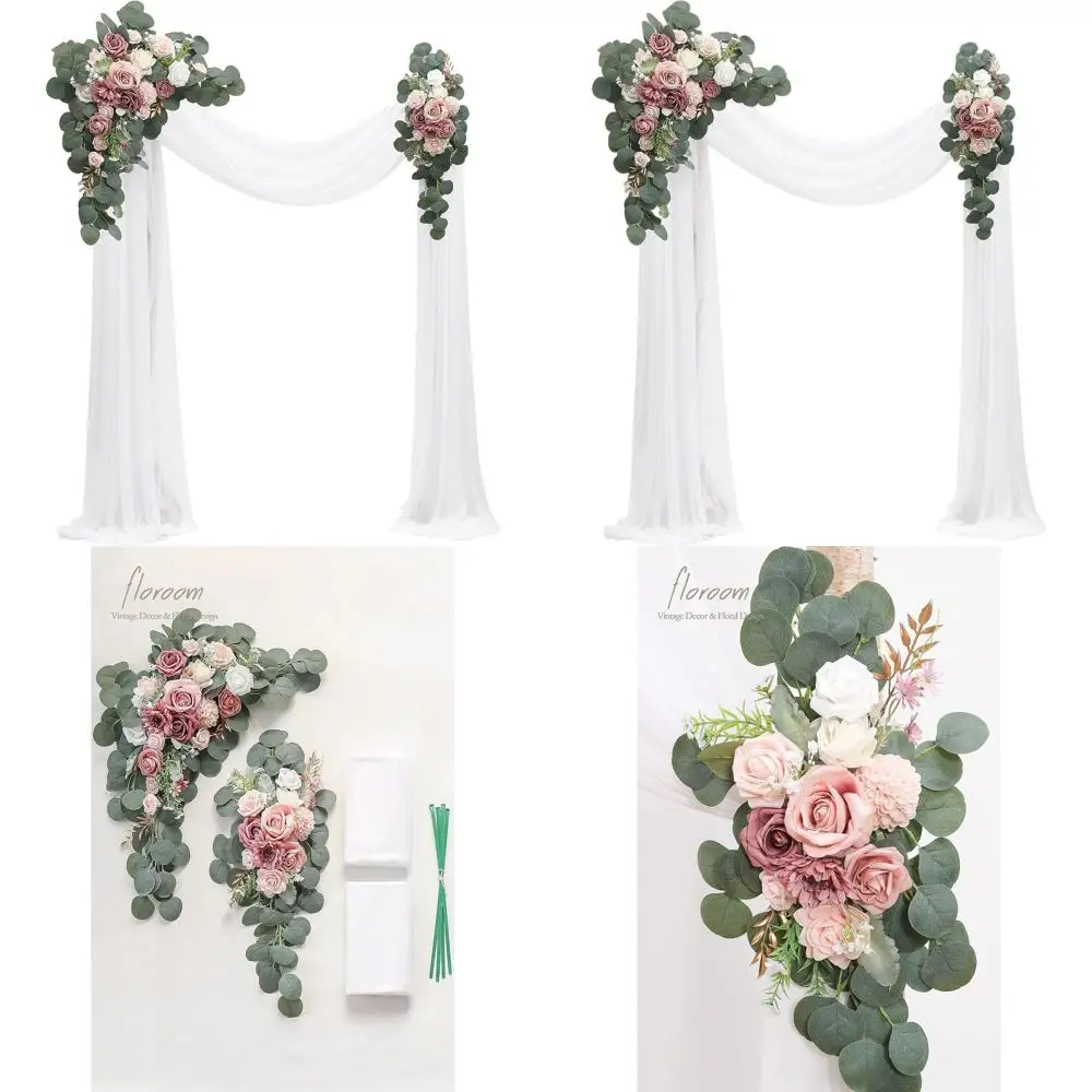 

Набор из 4 комплектов драпировок - 2 цветочных гирлянды в оттенках пыльной розы и румян для свадебной церемонии и декоративного фона