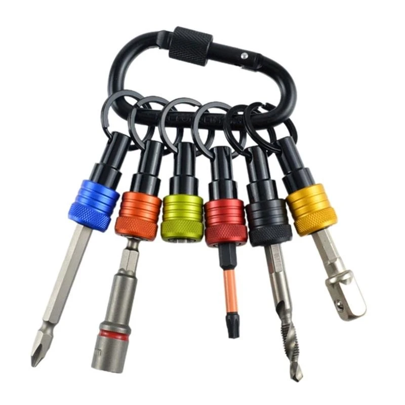 R9UF 6PCS บิตที่ถือพวงกุญแจไขควงบิตที่ถือของขวัญสำหรับผู้ชาย 1/4 shank drill